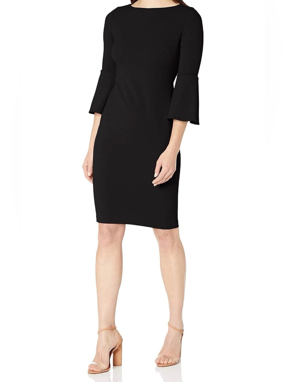 Calvin Klein Black Midi 3/4 sleeve Sheath Dress with Bell Sleeves occasion NWT 4